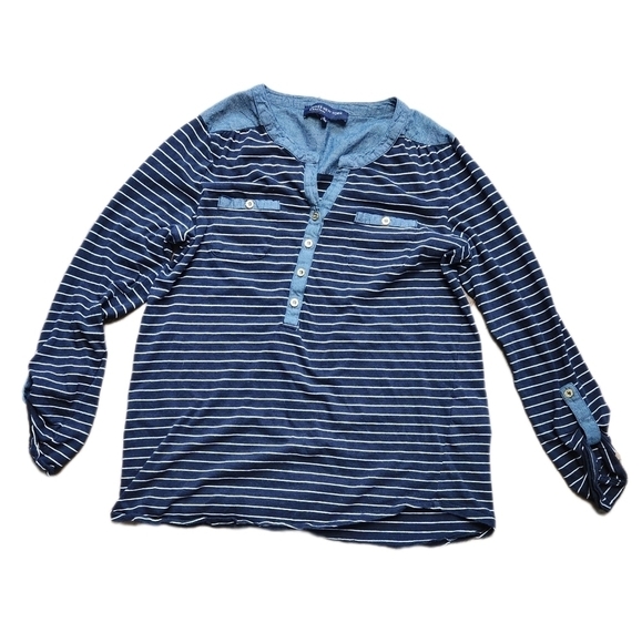 JONES NEW YORK SIGNATURE mid sleeve blue stripped shirt Size S - Picture 5 of 9
